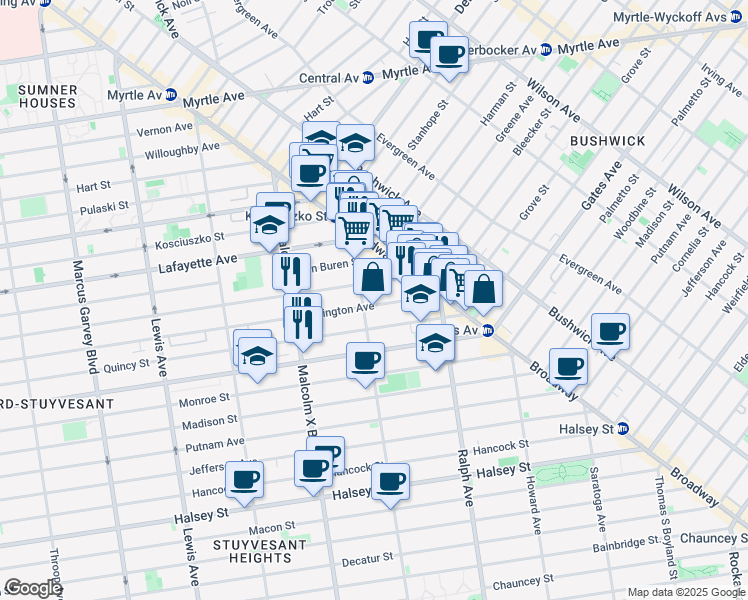 map of restaurants, bars, coffee shops, grocery stores, and more near in Brooklyn