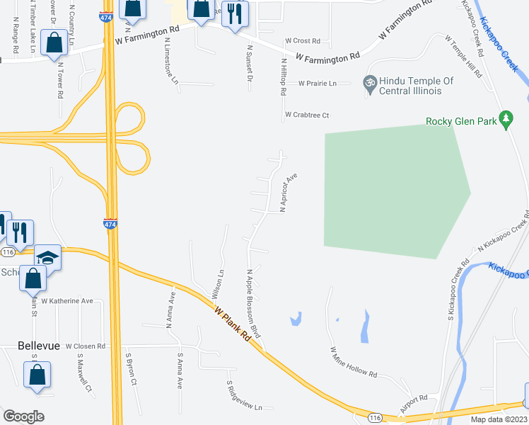 map of restaurants, bars, coffee shops, grocery stores, and more near 4610 West Berry Patch Court in Peoria