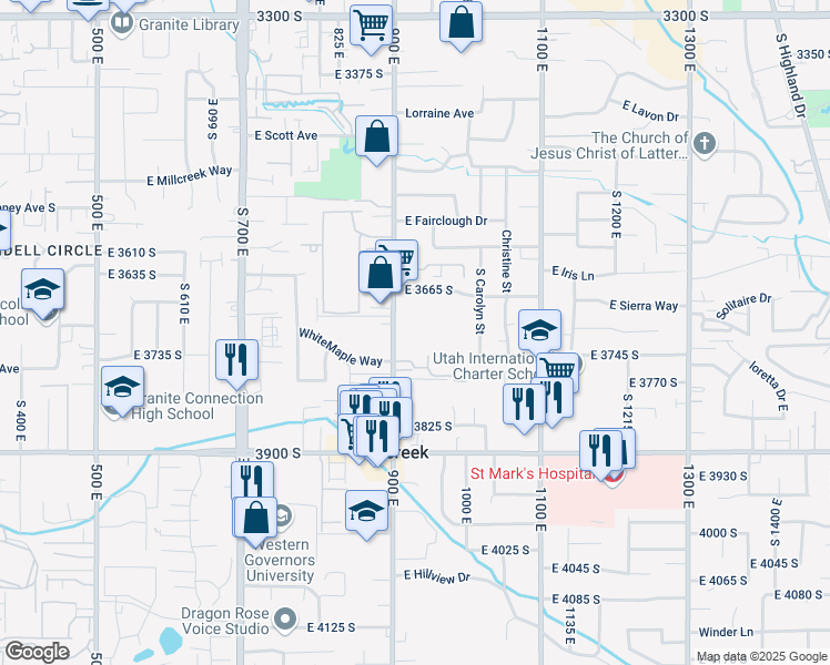 map of restaurants, bars, coffee shops, grocery stores, and more near 3737 900 East in Millcreek