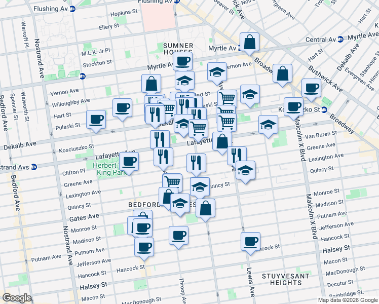 map of restaurants, bars, coffee shops, grocery stores, and more near in Brooklyn