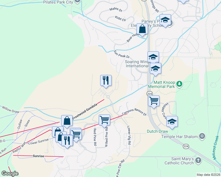 map of restaurants, bars, coffee shops, grocery stores, and more near 2100 Frostwood Boulevard in Park City