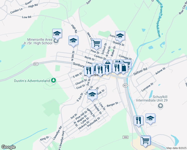 map of restaurants, bars, coffee shops, grocery stores, and more near in Minersville