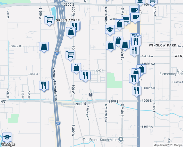 map of restaurants, bars, coffee shops, grocery stores, and more near 211 West 3680 South in South Salt Lake