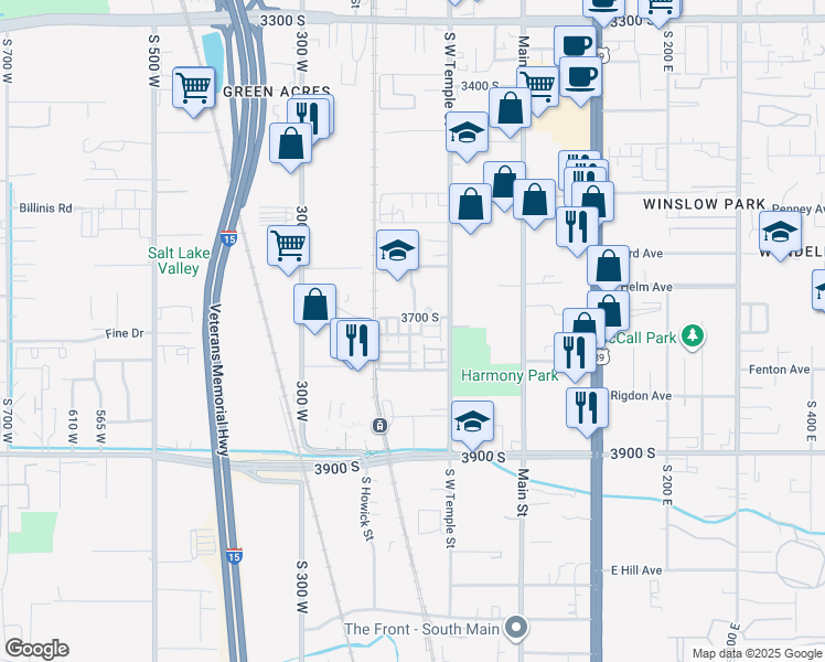 map of restaurants, bars, coffee shops, grocery stores, and more near 3711 South Luchars Lane in Salt Lake City