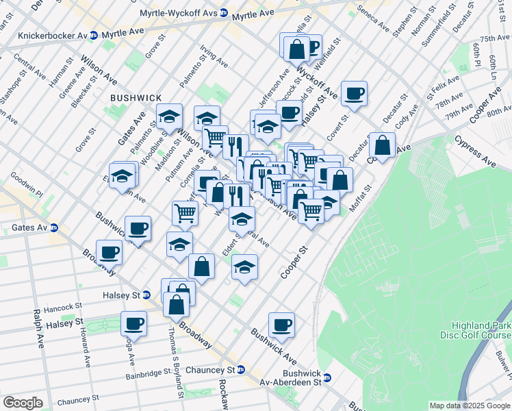 map of restaurants, bars, coffee shops, grocery stores, and more near in Brooklyn