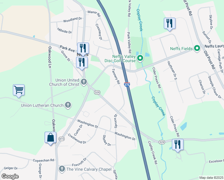 map of restaurants, bars, coffee shops, grocery stores, and more near 3824 Clover Circle in Schnecksville