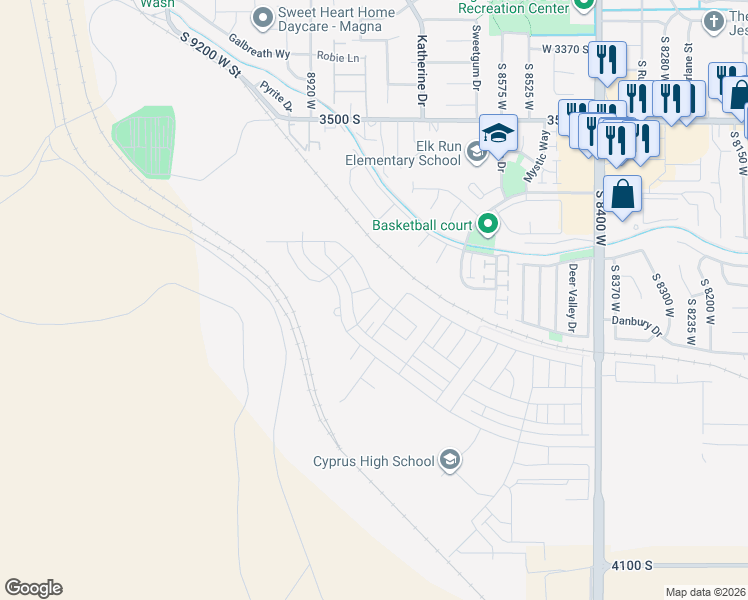 map of restaurants, bars, coffee shops, grocery stores, and more near 3742 South Gold Bank Drive in Magna