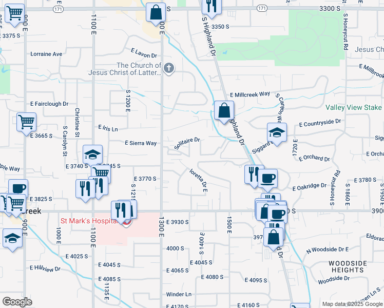 map of restaurants, bars, coffee shops, grocery stores, and more near 3701 Europa Drive in Salt Lake City