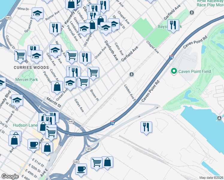 map of restaurants, bars, coffee shops, grocery stores, and more near 302 Princeton Avenue in Jersey City