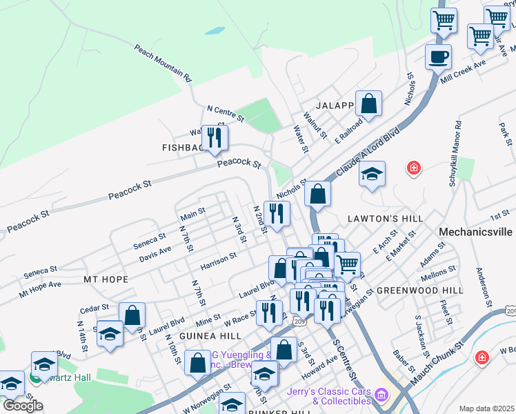 map of restaurants, bars, coffee shops, grocery stores, and more near 678 North 2nd Street in Port Carbon