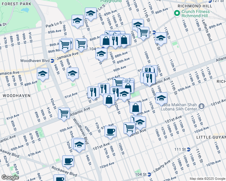 map of restaurants, bars, coffee shops, grocery stores, and more near in Queens