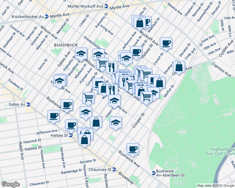 map of restaurants, bars, coffee shops, grocery stores, and more near in Brooklyn