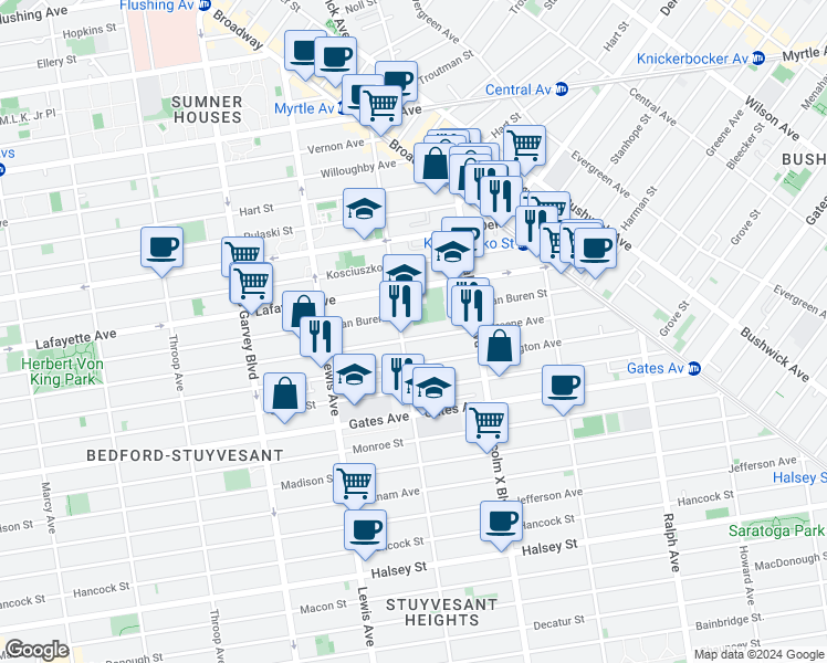 map of restaurants, bars, coffee shops, grocery stores, and more near in Brooklyn
