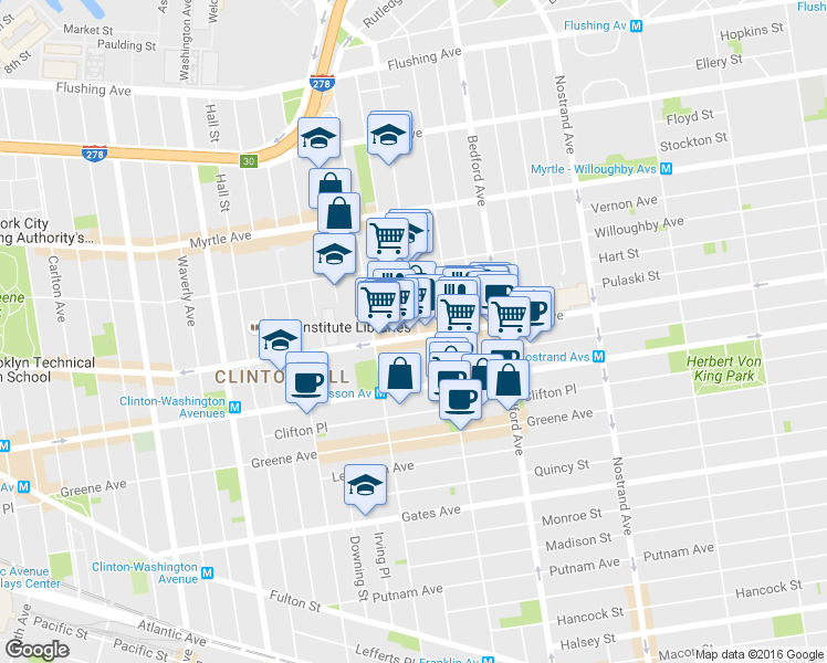 map of restaurants, bars, coffee shops, grocery stores, and more near 459 Dekalb Avenue in Brooklyn