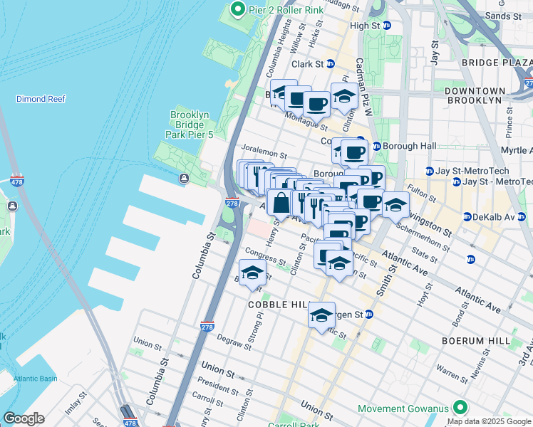 map of restaurants, bars, coffee shops, grocery stores, and more near in Brooklyn