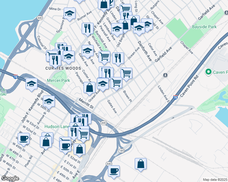 map of restaurants, bars, coffee shops, grocery stores, and more near 170 Garfield Avenue in Jersey City