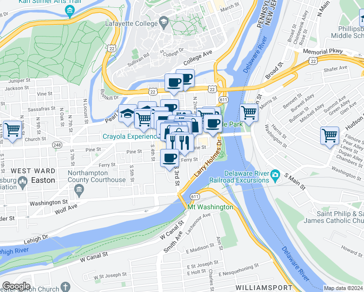 map of restaurants, bars, coffee shops, grocery stores, and more near 1 Lehns Court in Easton