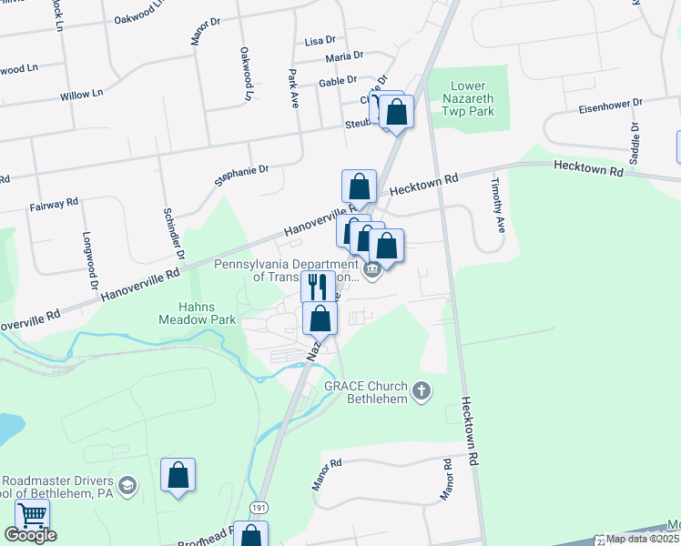 map of restaurants, bars, coffee shops, grocery stores, and more near 217 Nazareth Pike in Bethlehem