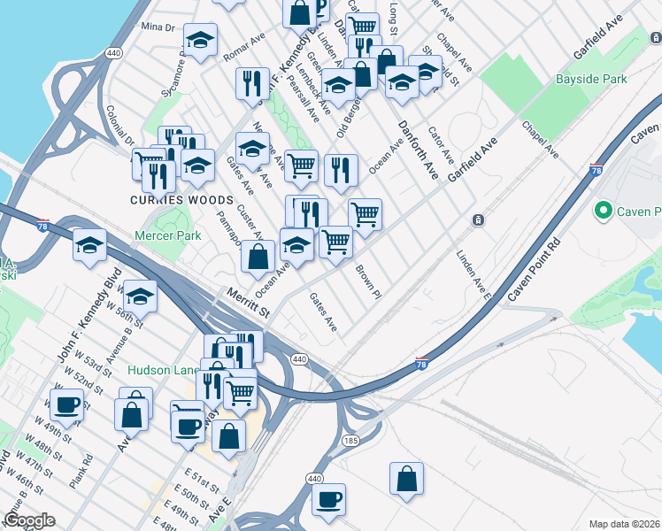 map of restaurants, bars, coffee shops, grocery stores, and more near 170 Garfield Avenue in Jersey City