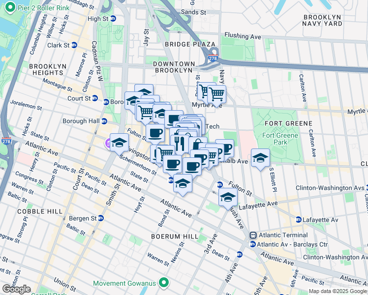 map of restaurants, bars, coffee shops, grocery stores, and more near 436 Albee Square West in Brooklyn