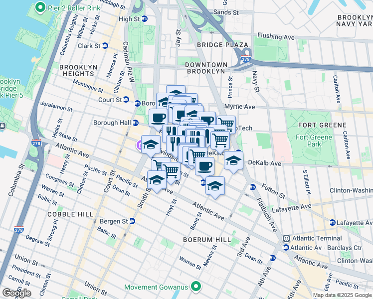 map of restaurants, bars, coffee shops, grocery stores, and more near 422 Fulton Street in Brooklyn
