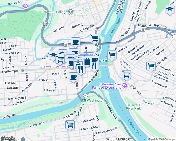 map of restaurants, bars, coffee shops, grocery stores, and more near 24 South 2nd Street in Easton