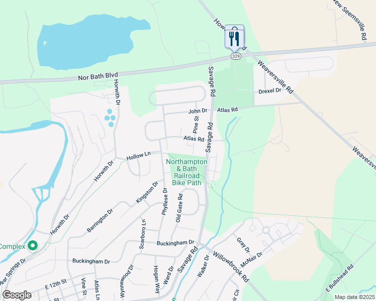 map of restaurants, bars, coffee shops, grocery stores, and more near 673 Savage Road in Northampton