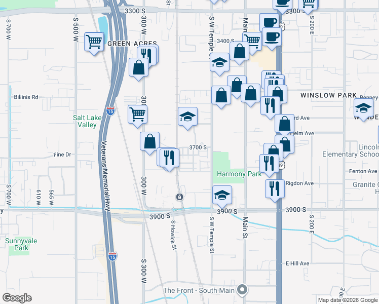 map of restaurants, bars, coffee shops, grocery stores, and more near 3709 South Balmossie Drive in South Salt Lake