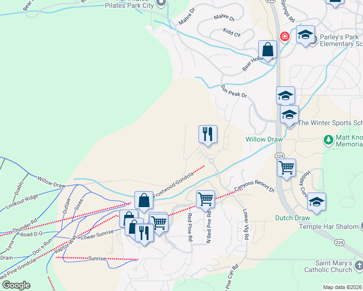 map of restaurants, bars, coffee shops, grocery stores, and more near 4125 Fairway Lane in Park City