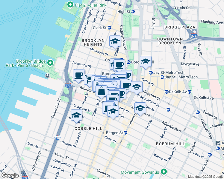 map of restaurants, bars, coffee shops, grocery stores, and more near 166 State Street in Brooklyn
