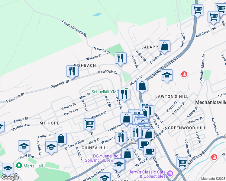 map of restaurants, bars, coffee shops, grocery stores, and more near 685 North 2nd Street in Pottsville