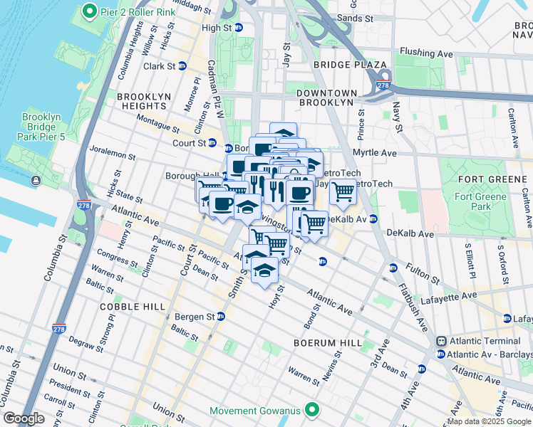 map of restaurants, bars, coffee shops, grocery stores, and more near 32 Smith Street in Brooklyn
