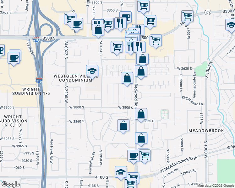 map of restaurants, bars, coffee shops, grocery stores, and more near 3719 Santalum Lane in West Valley City