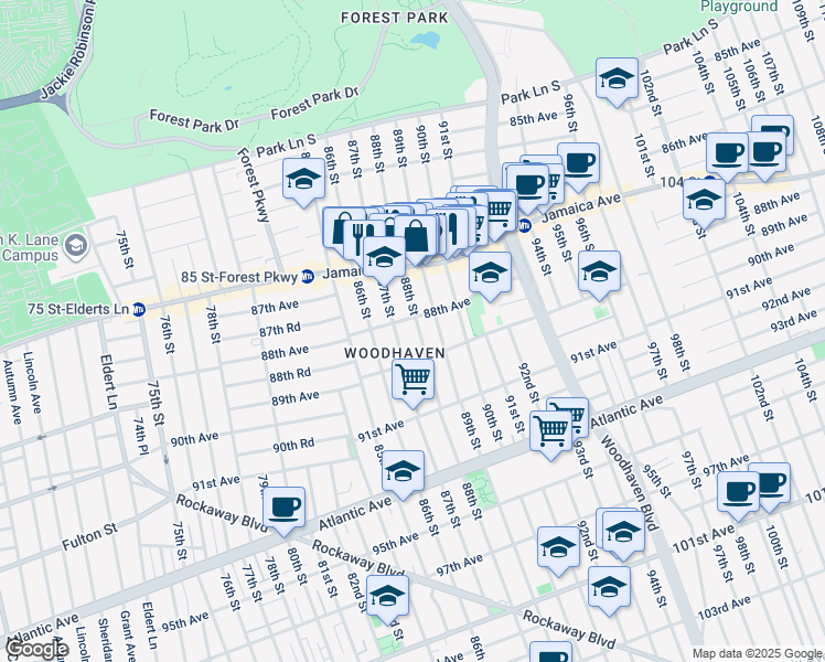map of restaurants, bars, coffee shops, grocery stores, and more near in Queens