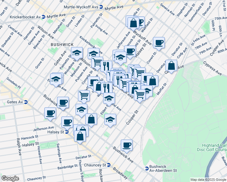 map of restaurants, bars, coffee shops, grocery stores, and more near in Brooklyn