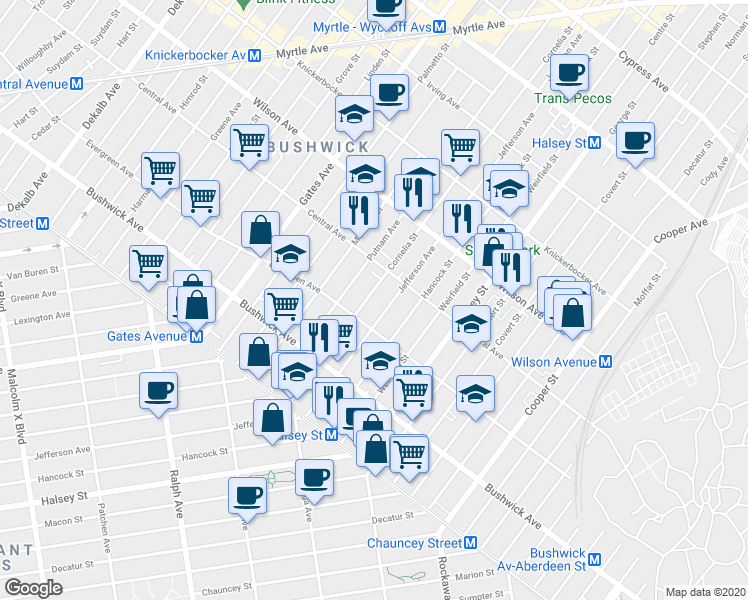 map of restaurants, bars, coffee shops, grocery stores, and more near in Brooklyn