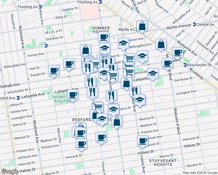 map of restaurants, bars, coffee shops, grocery stores, and more near in Brooklyn