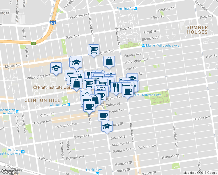 map of restaurants, bars, coffee shops, grocery stores, and more near in Brooklyn