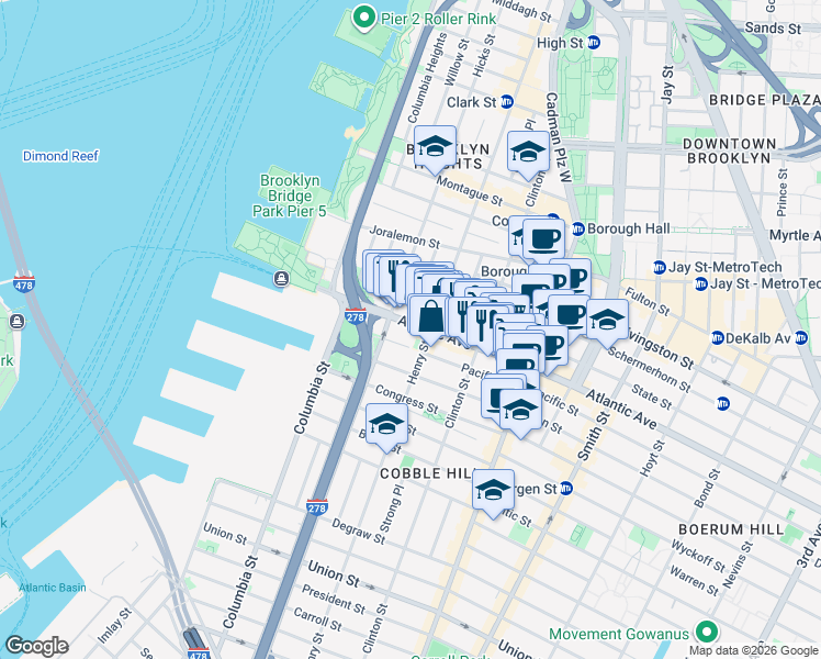 map of restaurants, bars, coffee shops, grocery stores, and more near in Brooklyn