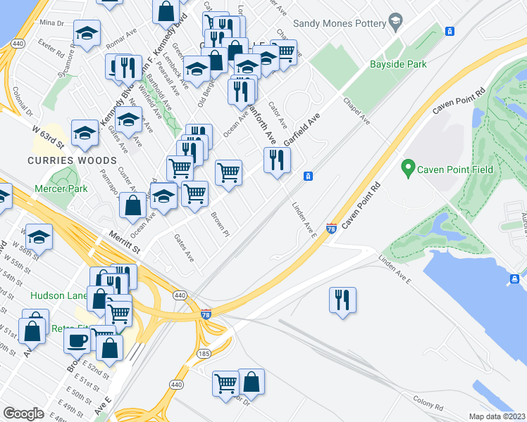 map of restaurants, bars, coffee shops, grocery stores, and more near 302 Princeton Avenue in Jersey City
