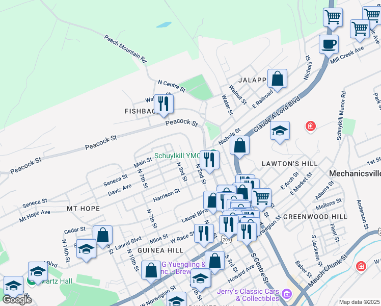 map of restaurants, bars, coffee shops, grocery stores, and more near 675 North 2nd Street in Pottsville