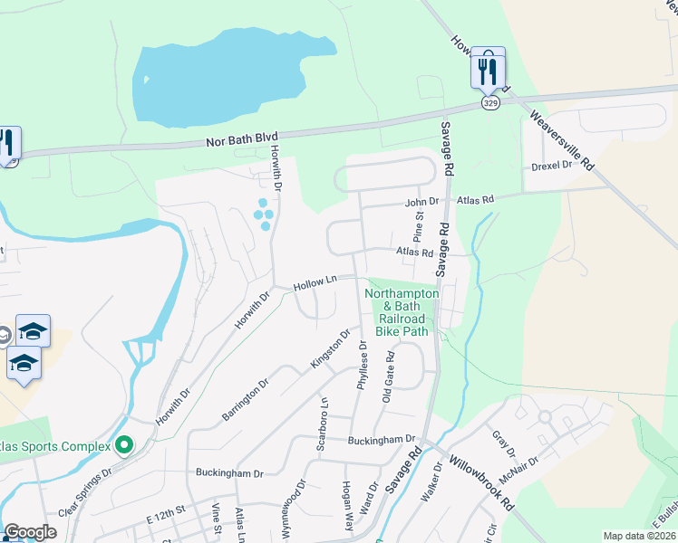 map of restaurants, bars, coffee shops, grocery stores, and more near 36 Phyllese Drive in Northampton