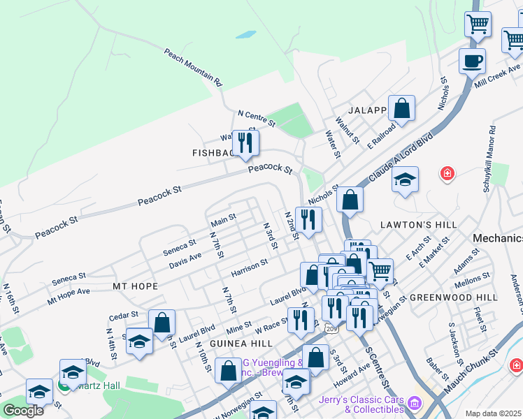 map of restaurants, bars, coffee shops, grocery stores, and more near 810 North 3rd Street in Pottsville