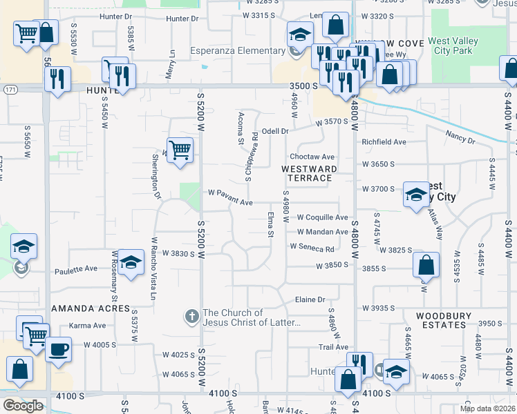 map of restaurants, bars, coffee shops, grocery stores, and more near 3741 South 5010 West in West Valley City
