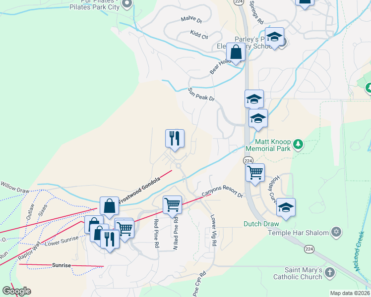 map of restaurants, bars, coffee shops, grocery stores, and more near 4134 Cooper Lane in Park City
