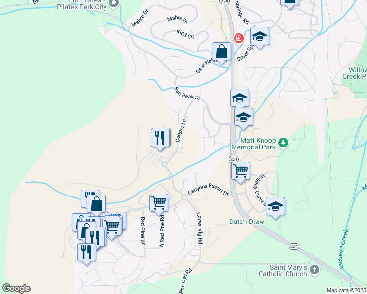 map of restaurants, bars, coffee shops, grocery stores, and more near 4134 Cooper Lane in Park City