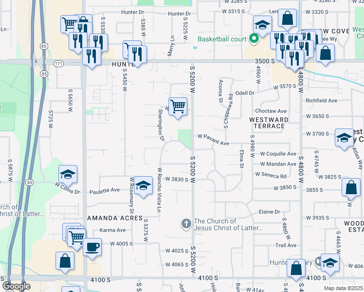 map of restaurants, bars, coffee shops, grocery stores, and more near 5235 West Rancho Vista Lane in West Valley City