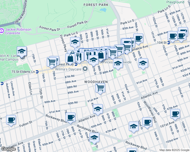 map of restaurants, bars, coffee shops, grocery stores, and more near in Queens