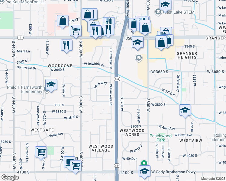 map of restaurants, bars, coffee shops, grocery stores, and more near 3752 West Hawkeye Street in West Valley City