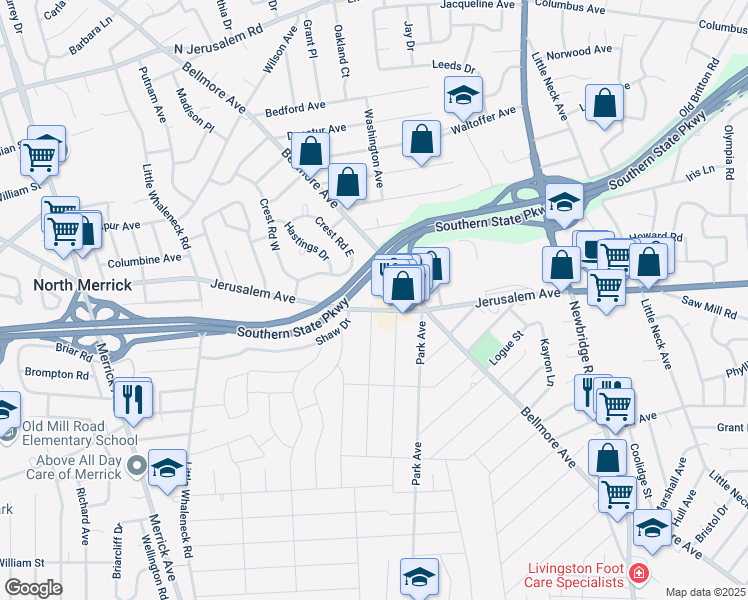 map of restaurants, bars, coffee shops, grocery stores, and more near 1201 Taft Avenue in Merrick